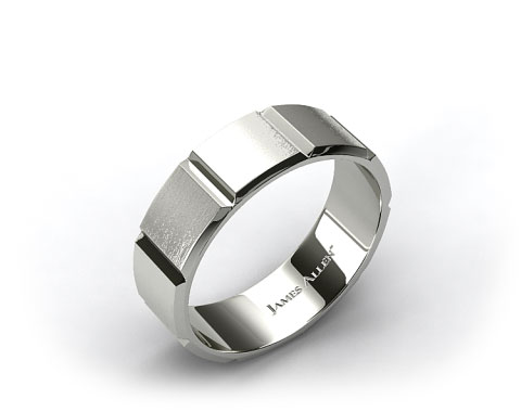 18k White Gold 8mm Grooved Satin Finish Comfort Fit Wedding Band